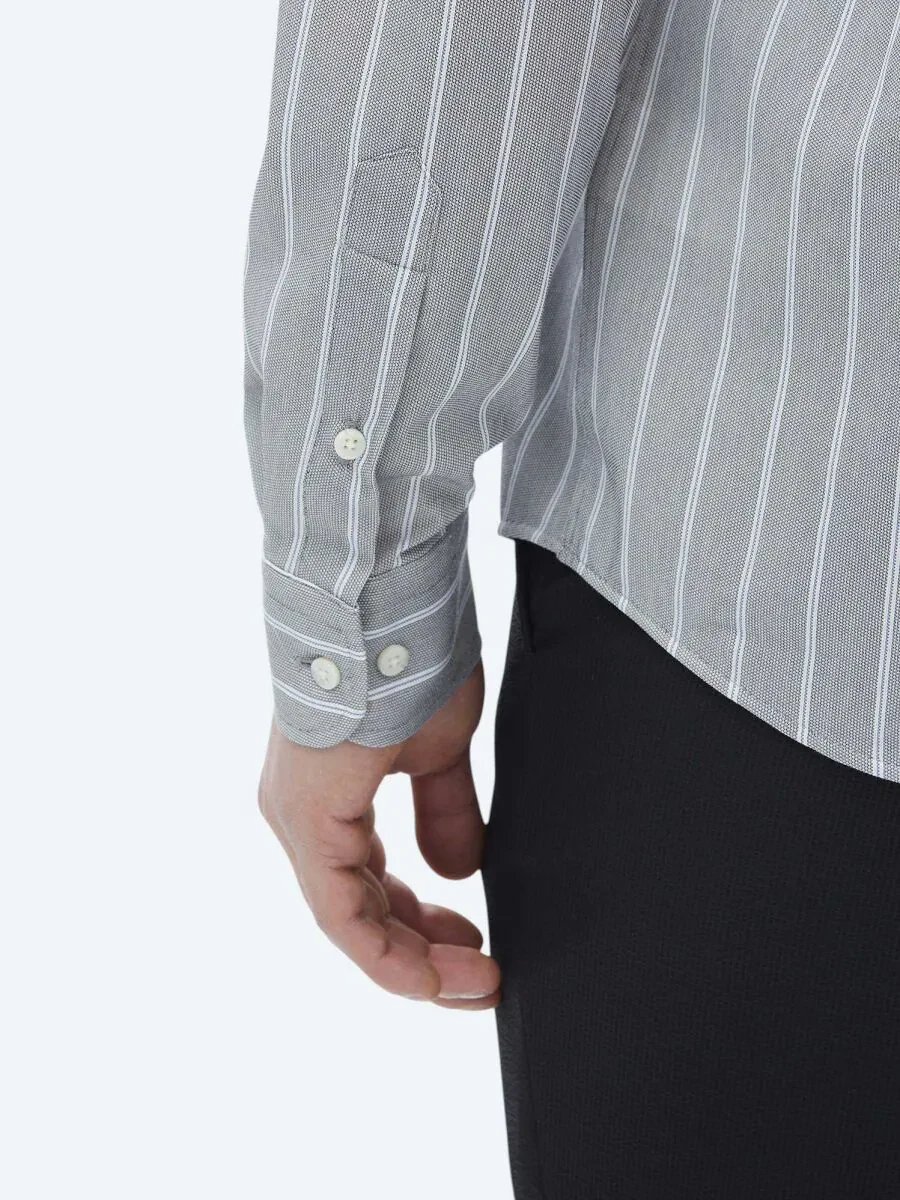 Blue Striped Regular Fit Knitting Casual Cotton Blended Shirt - 7