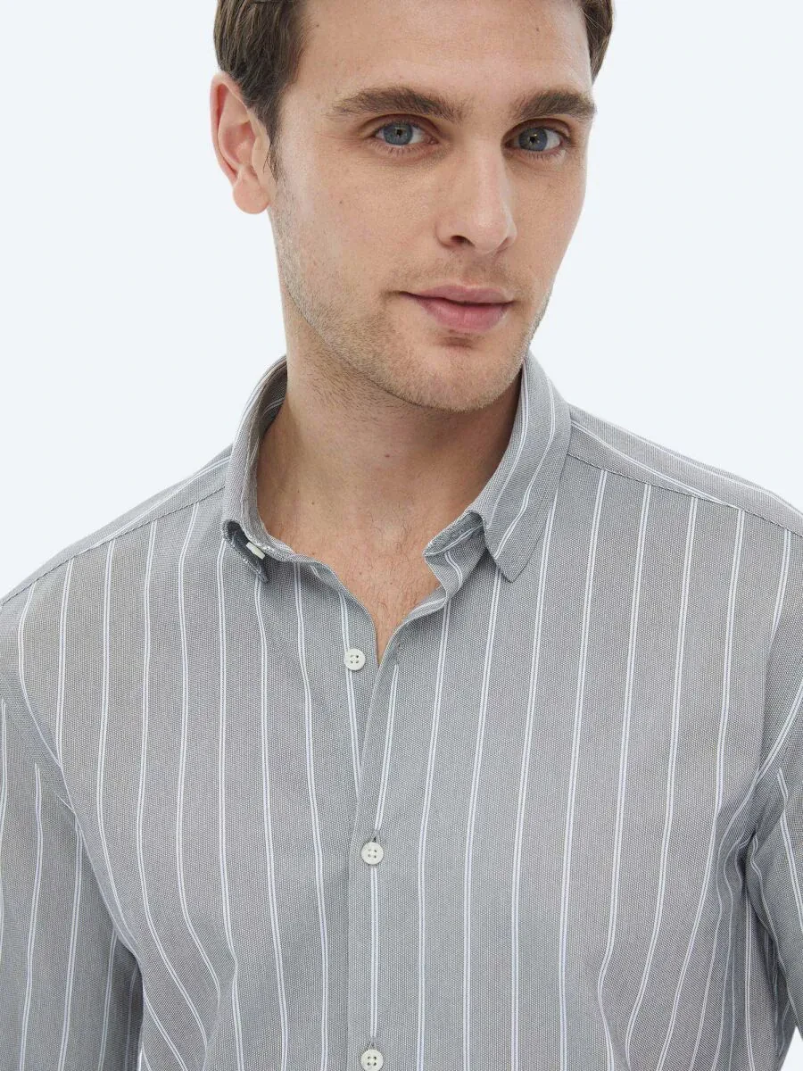 Blue Striped Regular Fit Knitting Casual Cotton Blended Shirt - 8