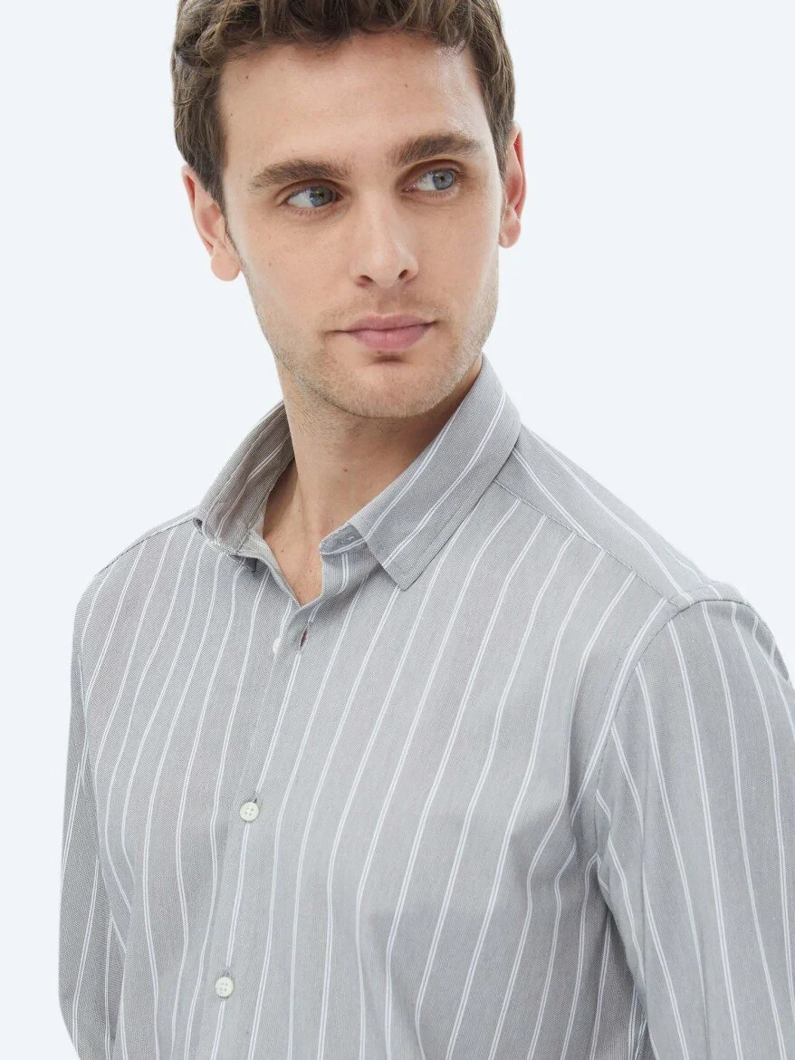 Blue Striped Regular Fit Knitting Casual Cotton Blended Shirt - 9