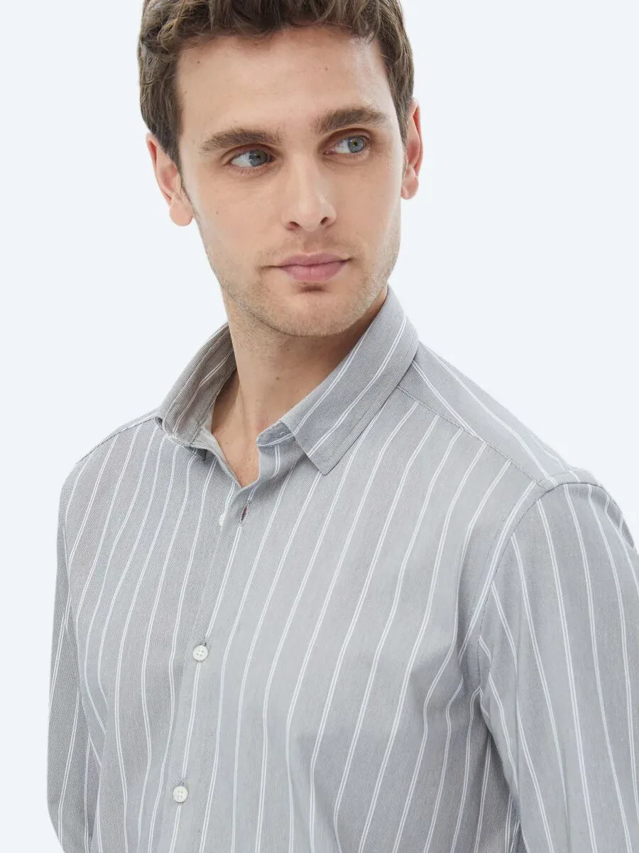 Blue Striped Regular Fit Knitting Casual Cotton Blended Shirt - 9