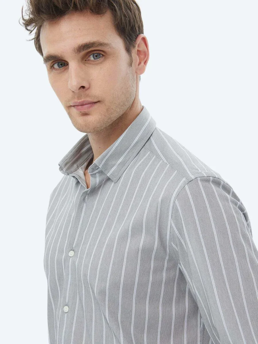 Blue Striped Regular Fit Knitting Casual Cotton Blended Shirt - 10