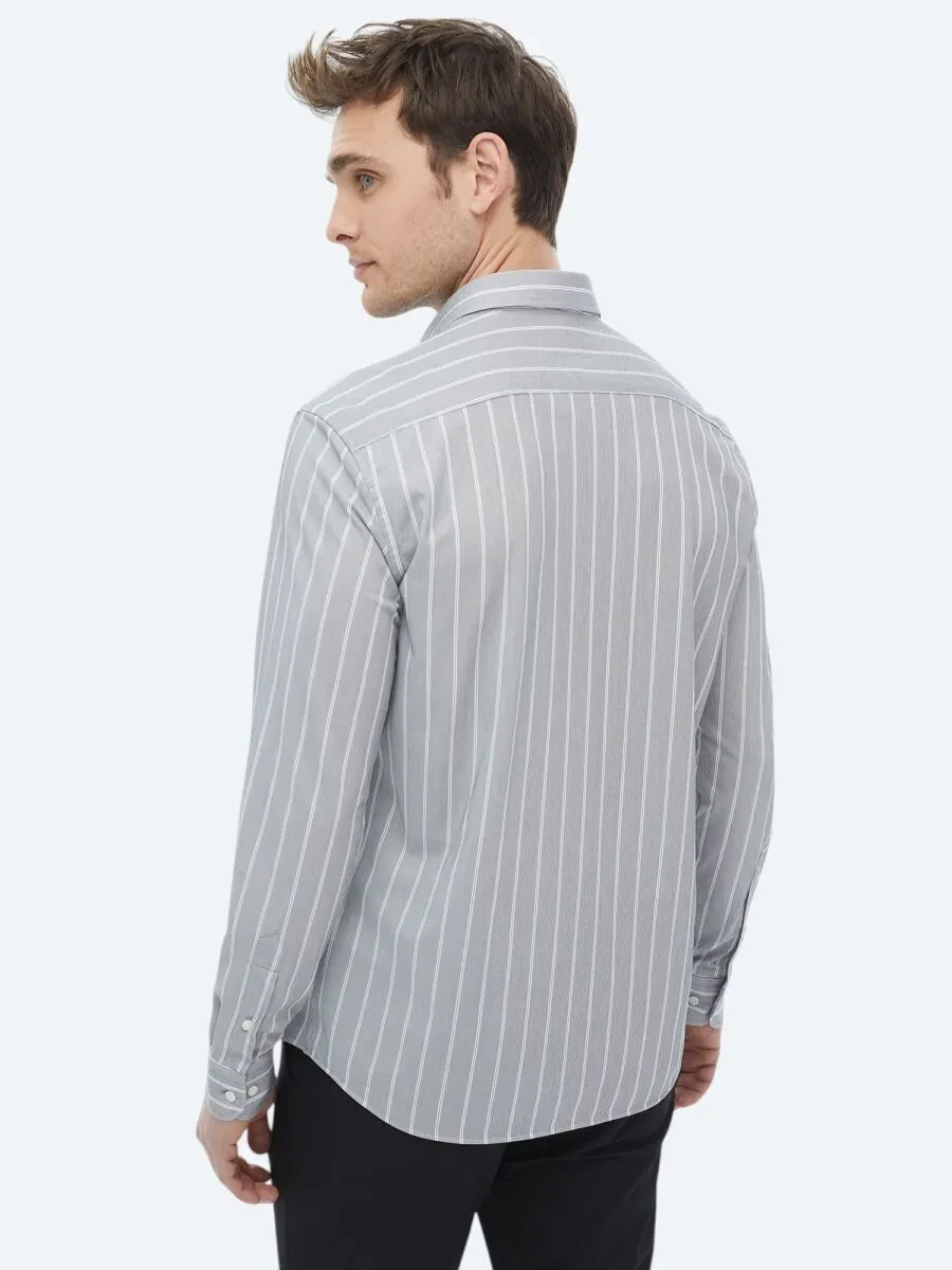 Blue Striped Regular Fit Knitting Casual Cotton Blended Shirt - 12