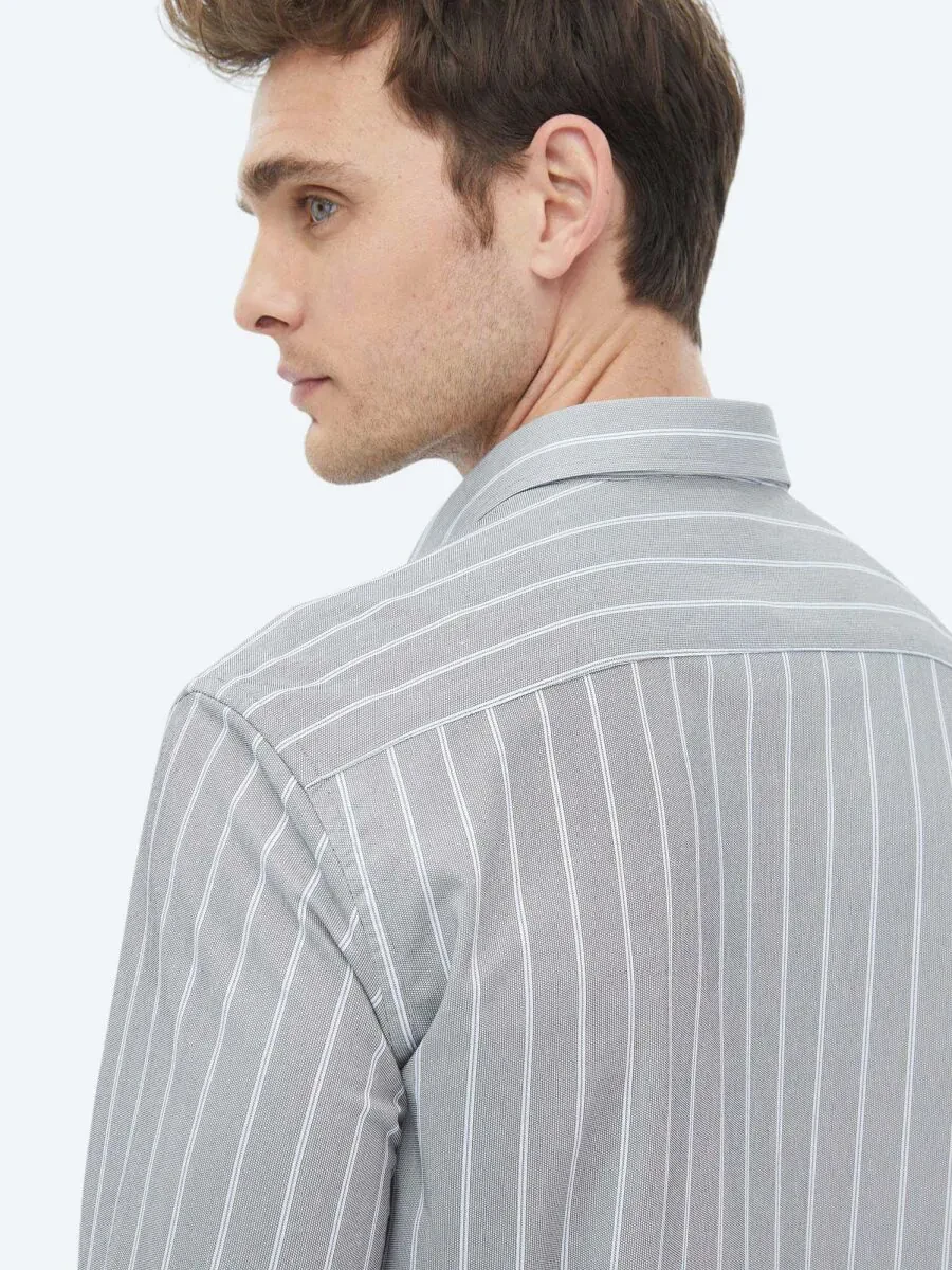 Blue Striped Regular Fit Knitting Casual Cotton Blended Shirt - 13