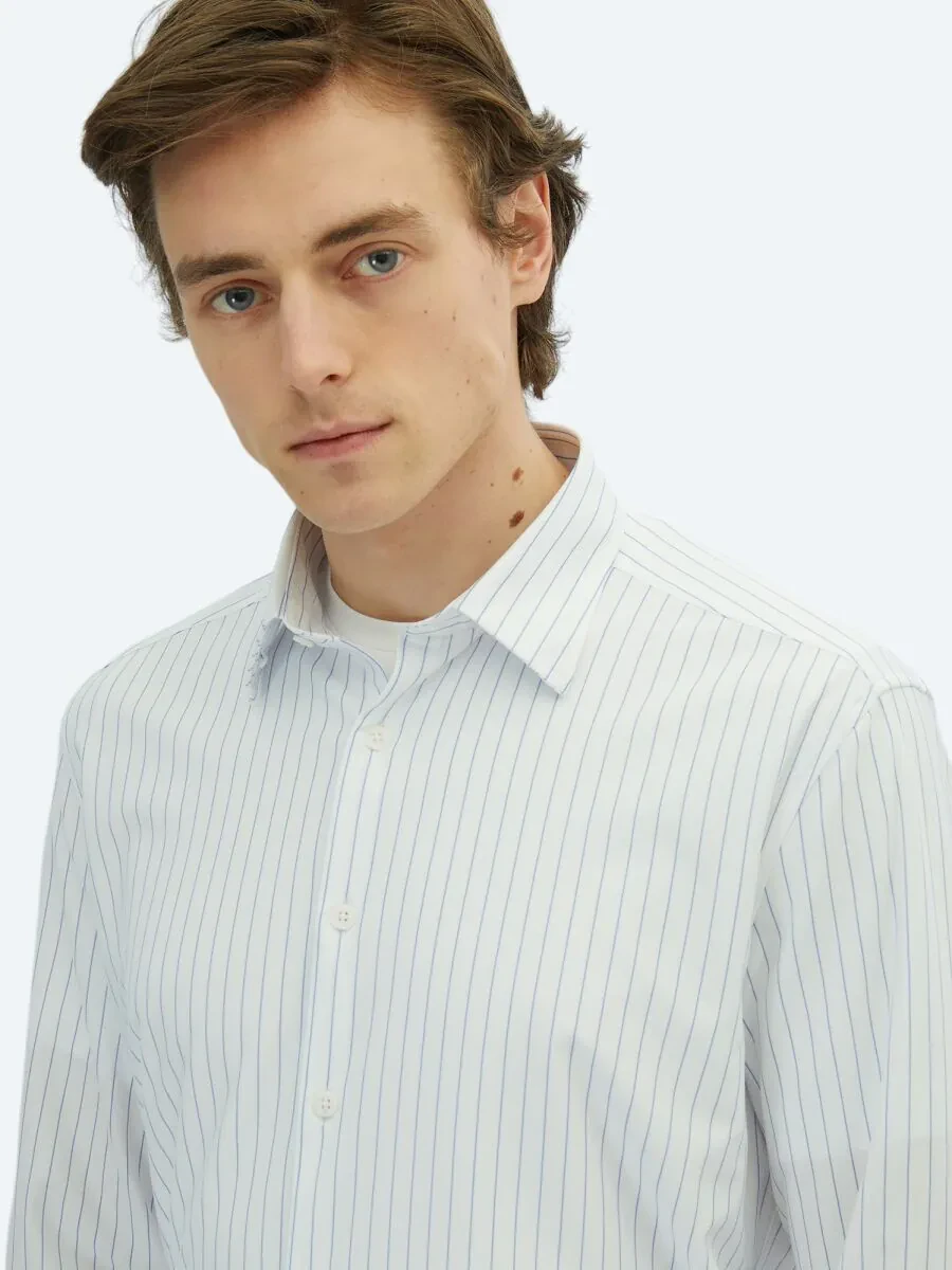 Blue Striped Regular Fit Knitting Casual Cotton Blended Shirt - 3