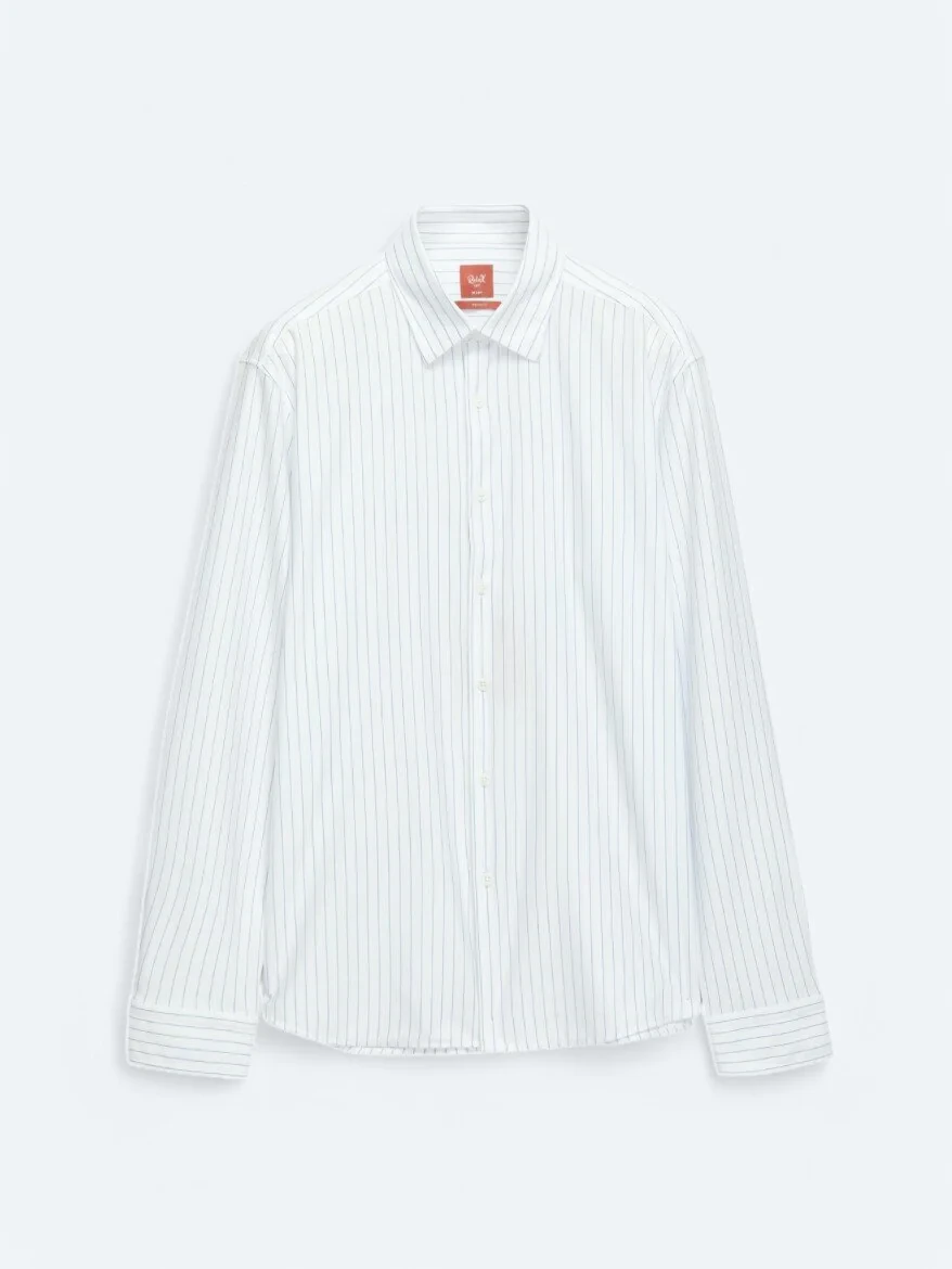 Blue Striped Regular Fit Knitting Casual Cotton Blended Shirt - 5
