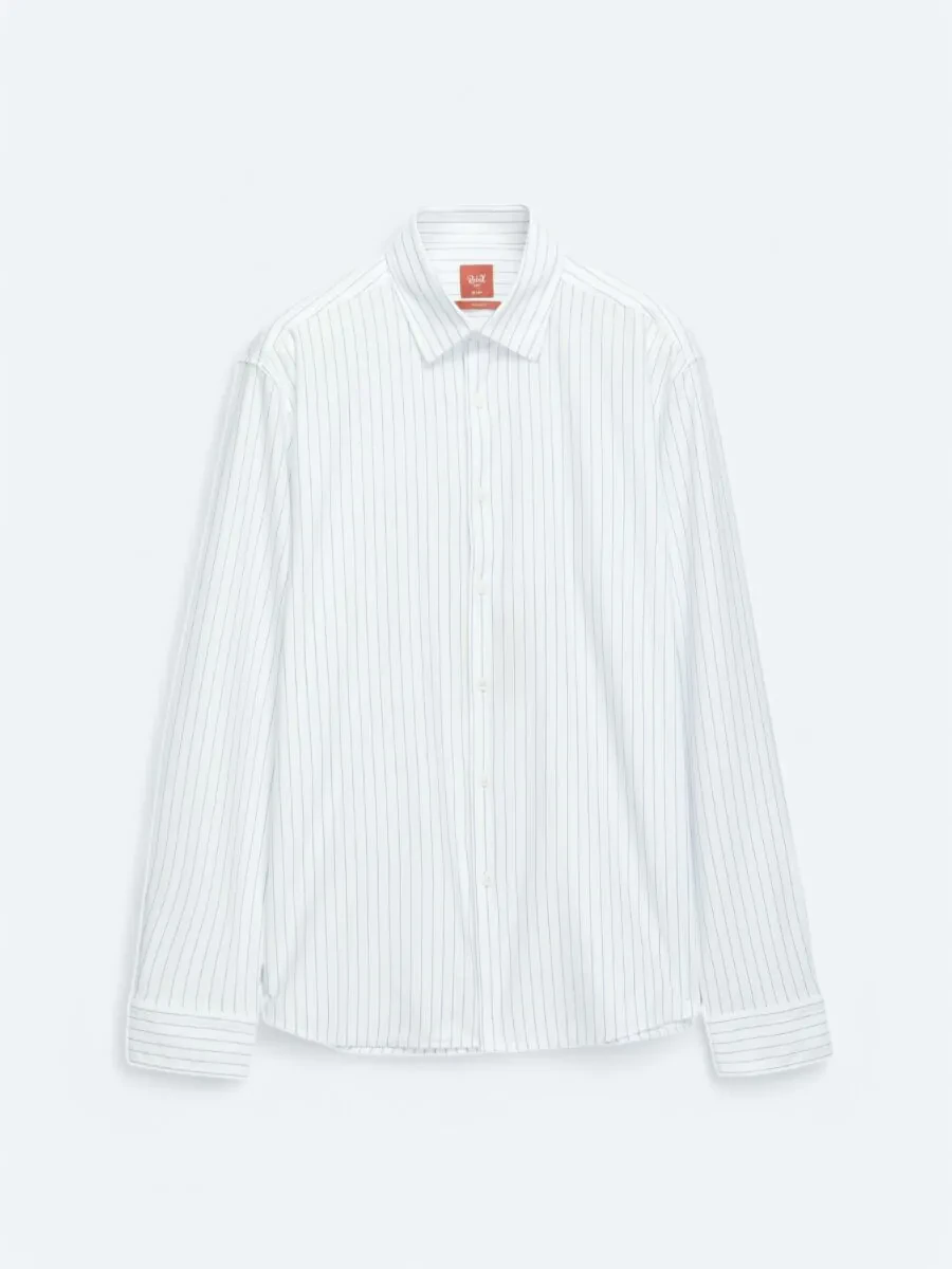 Blue Striped Regular Fit Knitting Casual Cotton Blended Shirt - 5