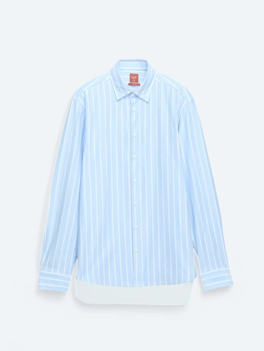 Blue Striped Regular Fit Knitting Casual Cotton Blended Shirt - 7