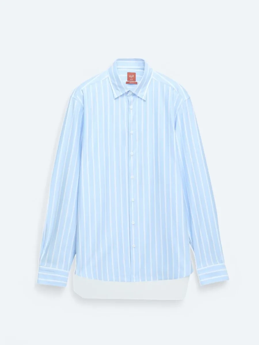 Blue Striped Regular Fit Knitting Casual Cotton Blended Shirt - 7