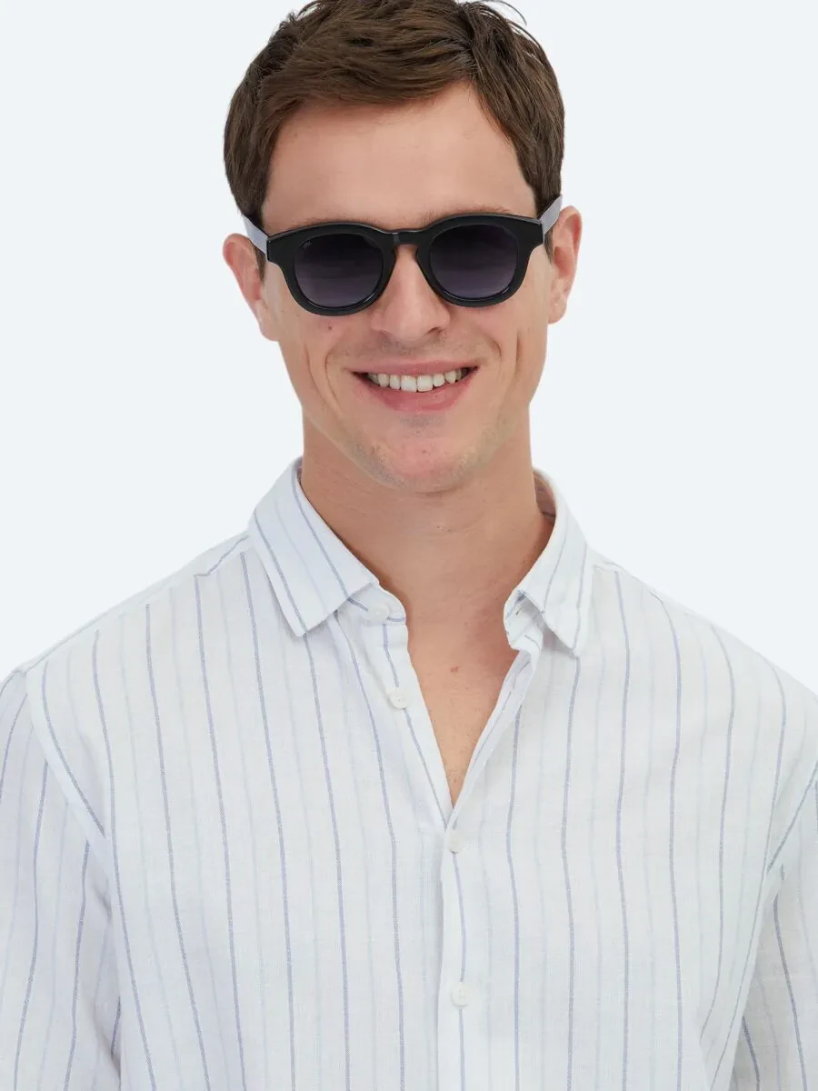 Blue Striped Regular Fit Weaving Casual 100% Cotton Shirt - 5