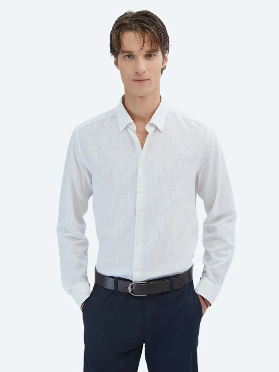 Blue Striped Regular Fit Weaving Casual 100% Cotton Shirt - 1