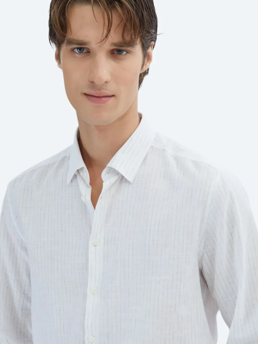 Blue Striped Regular Fit Weaving Casual 100% Cotton Shirt - 3