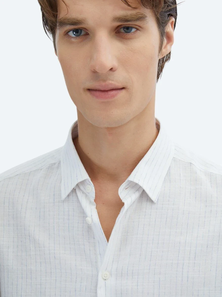 Blue Striped Regular Fit Weaving Casual 100% Cotton Shirt 