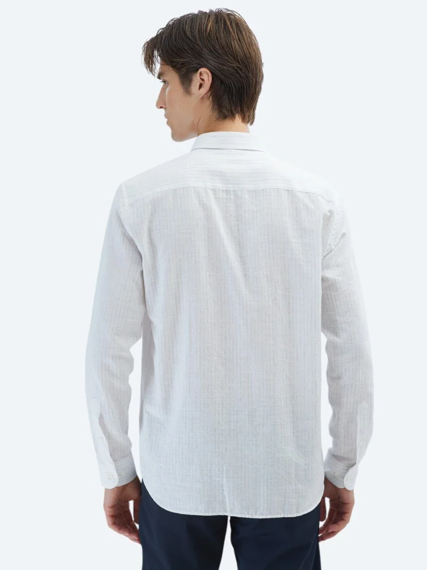 Blue Striped Regular Fit Weaving Casual 100% Cotton Shirt - 6