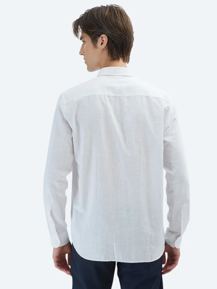 Blue Striped Regular Fit Weaving Casual 100% Cotton Shirt - 6