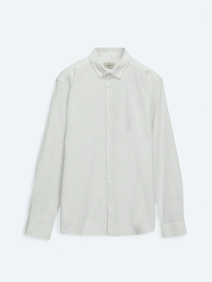 Blue Striped Regular Fit Weaving Casual 100% Cotton Shirt - 7
