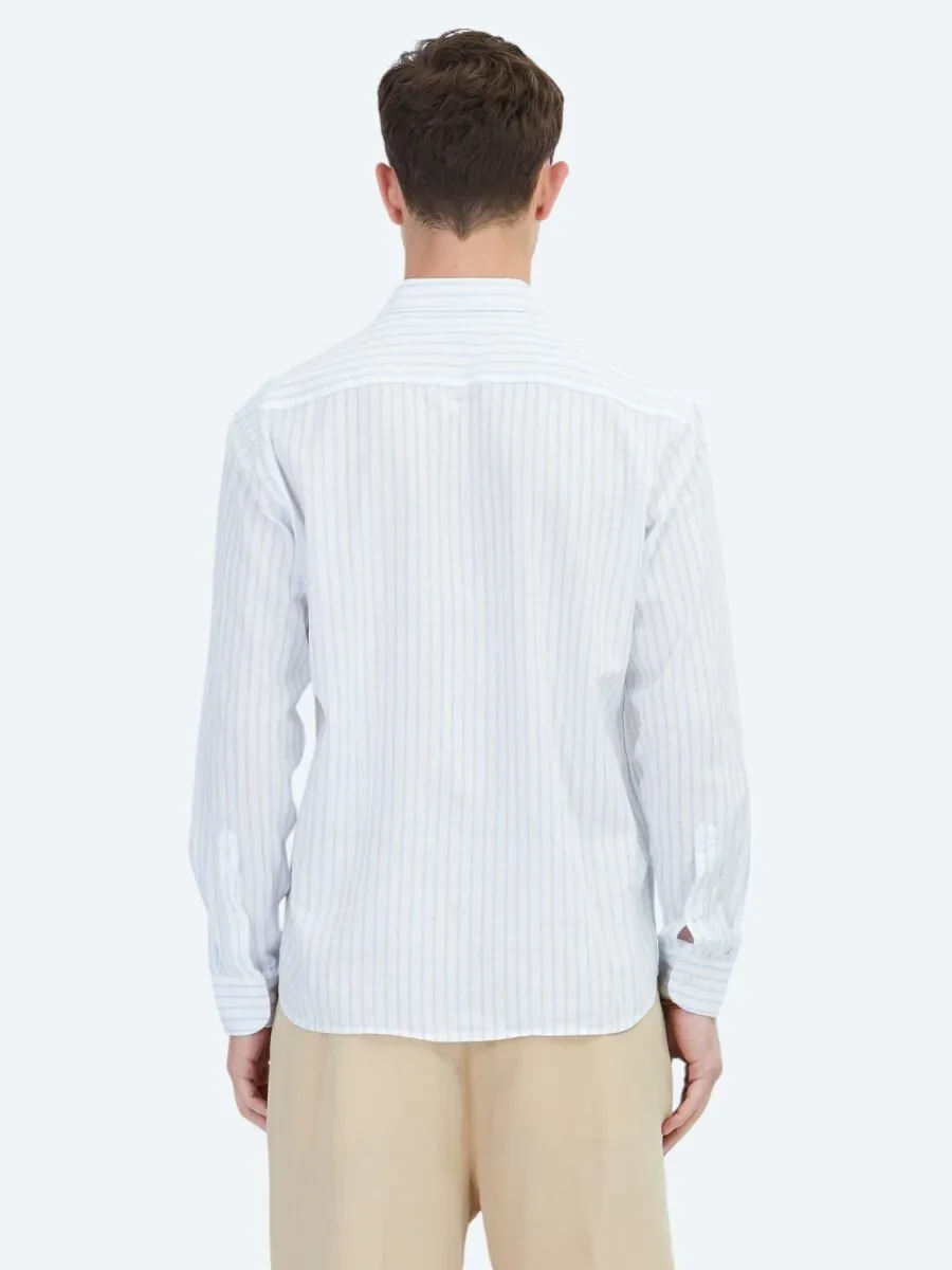 Blue Striped Regular Fit Weaving Casual Cotton Blended Shirt - 6