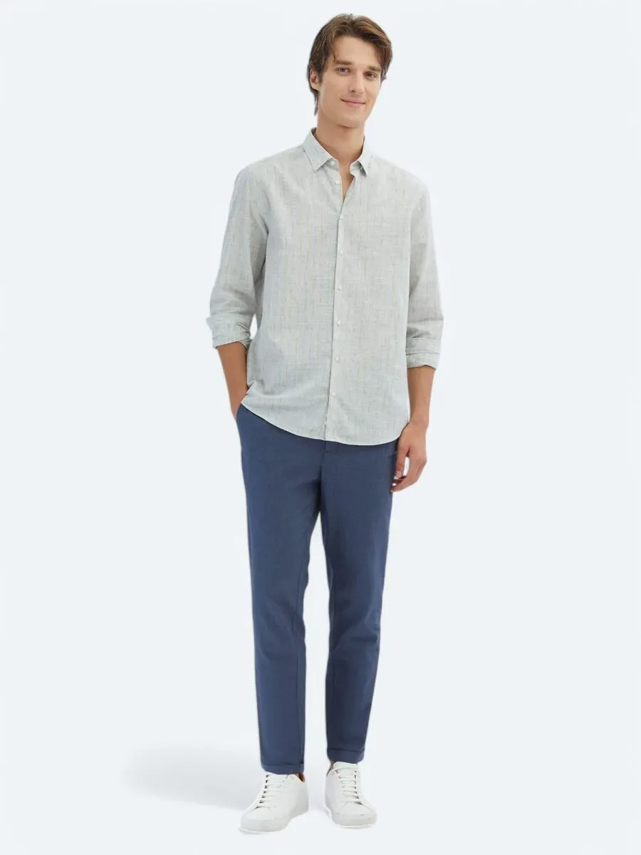 Blue Striped Regular Fit Weaving Casual Cotton Blended Shirt - 2