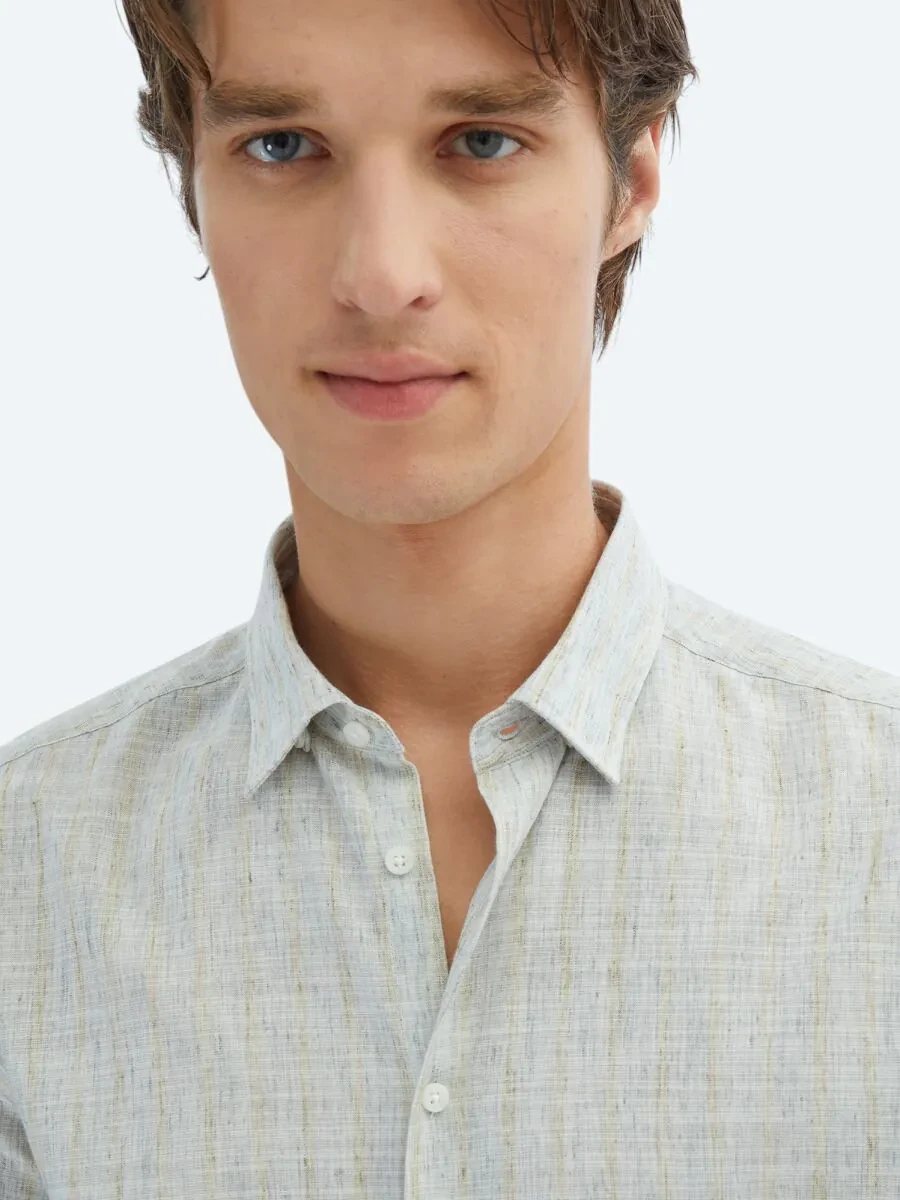 Blue Striped Regular Fit Weaving Casual Cotton Blended Shirt - 5