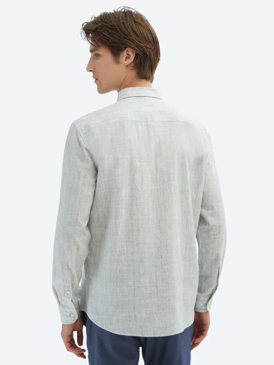 Blue Striped Regular Fit Weaving Casual Cotton Blended Shirt - 6