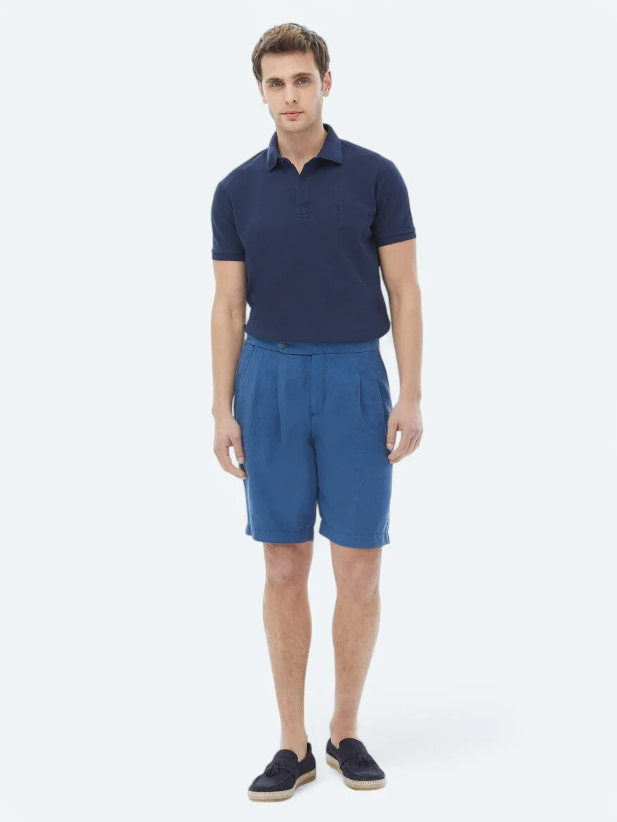 Blue Weaving Carrot Fit Casual Bermuda - 1