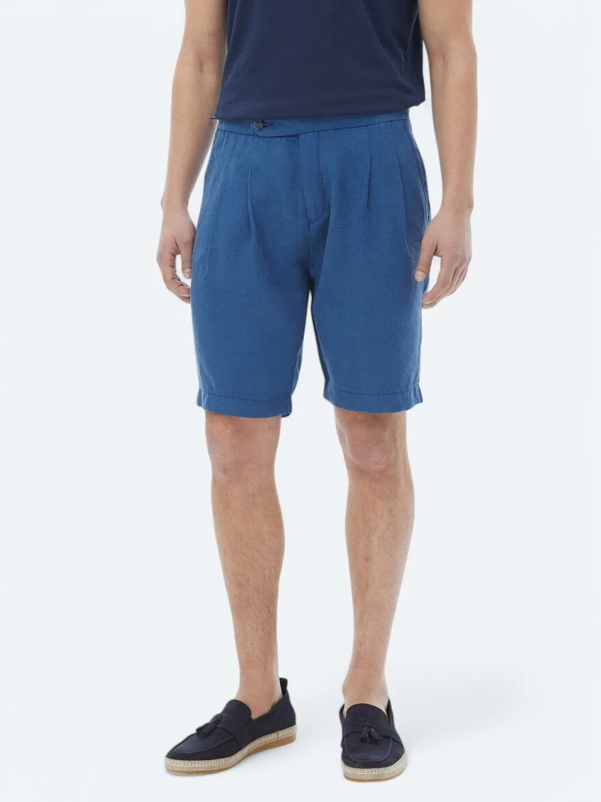 Blue Weaving Carrot Fit Casual Bermuda - 2