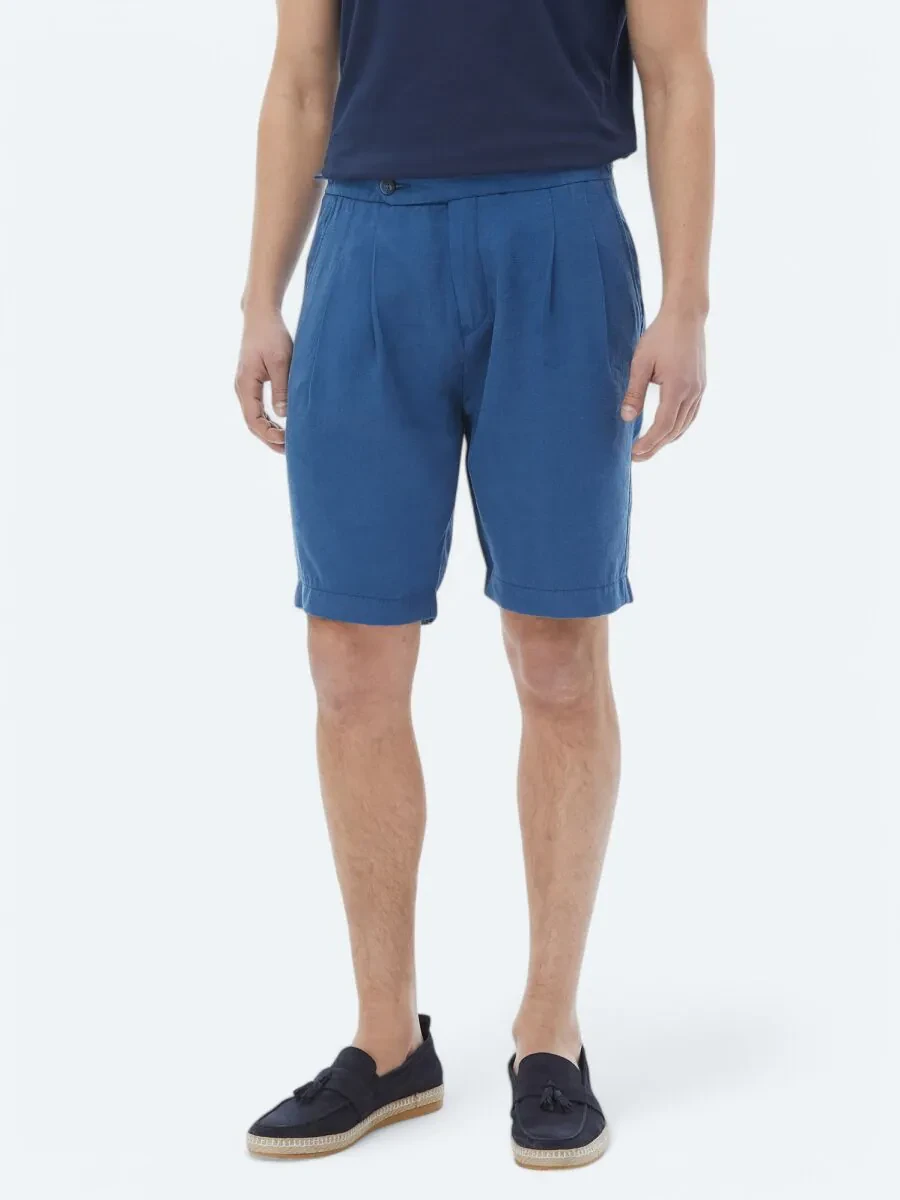 Blue Weaving Carrot Fit Casual Bermuda - 2