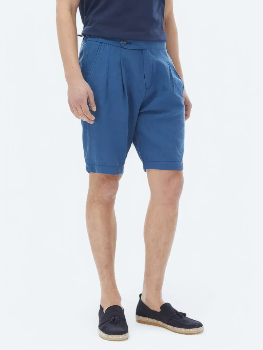 Blue Weaving Carrot Fit Casual Bermuda - 3