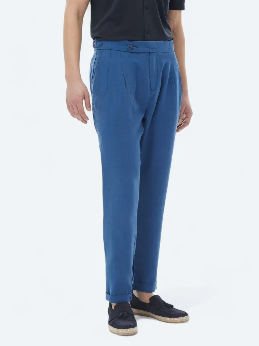 Blue Weaving Carrot Fit Casual Trousers - 3