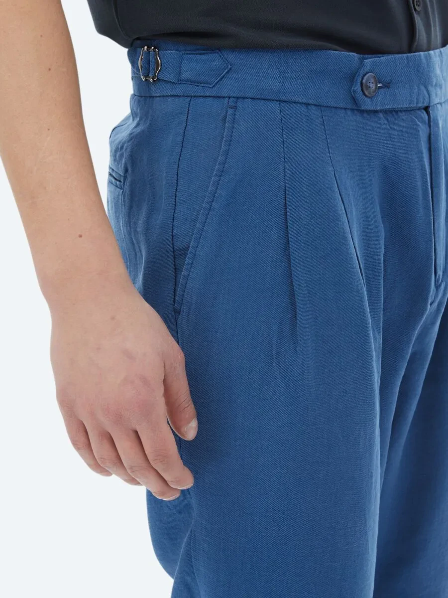 Blue Weaving Carrot Fit Casual Trousers - 4