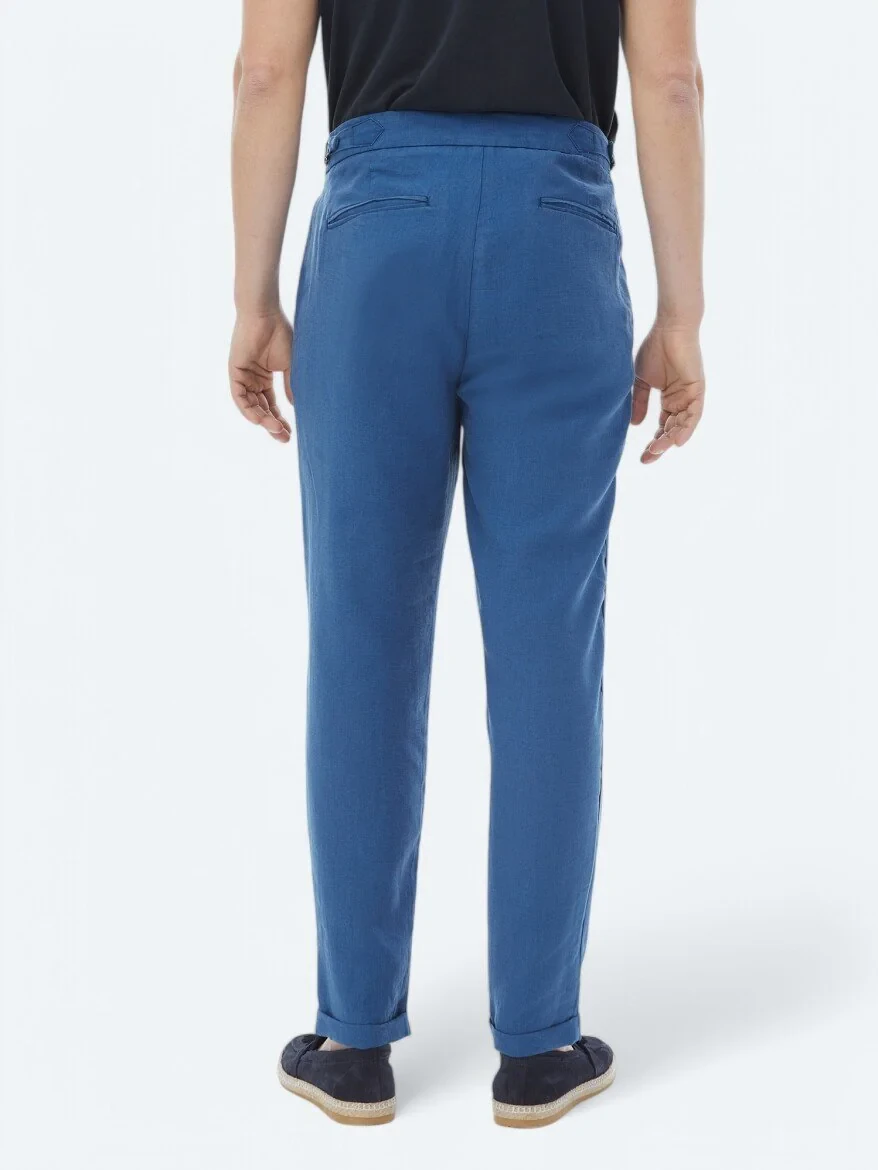 Blue Weaving Carrot Fit Casual Trousers - 6