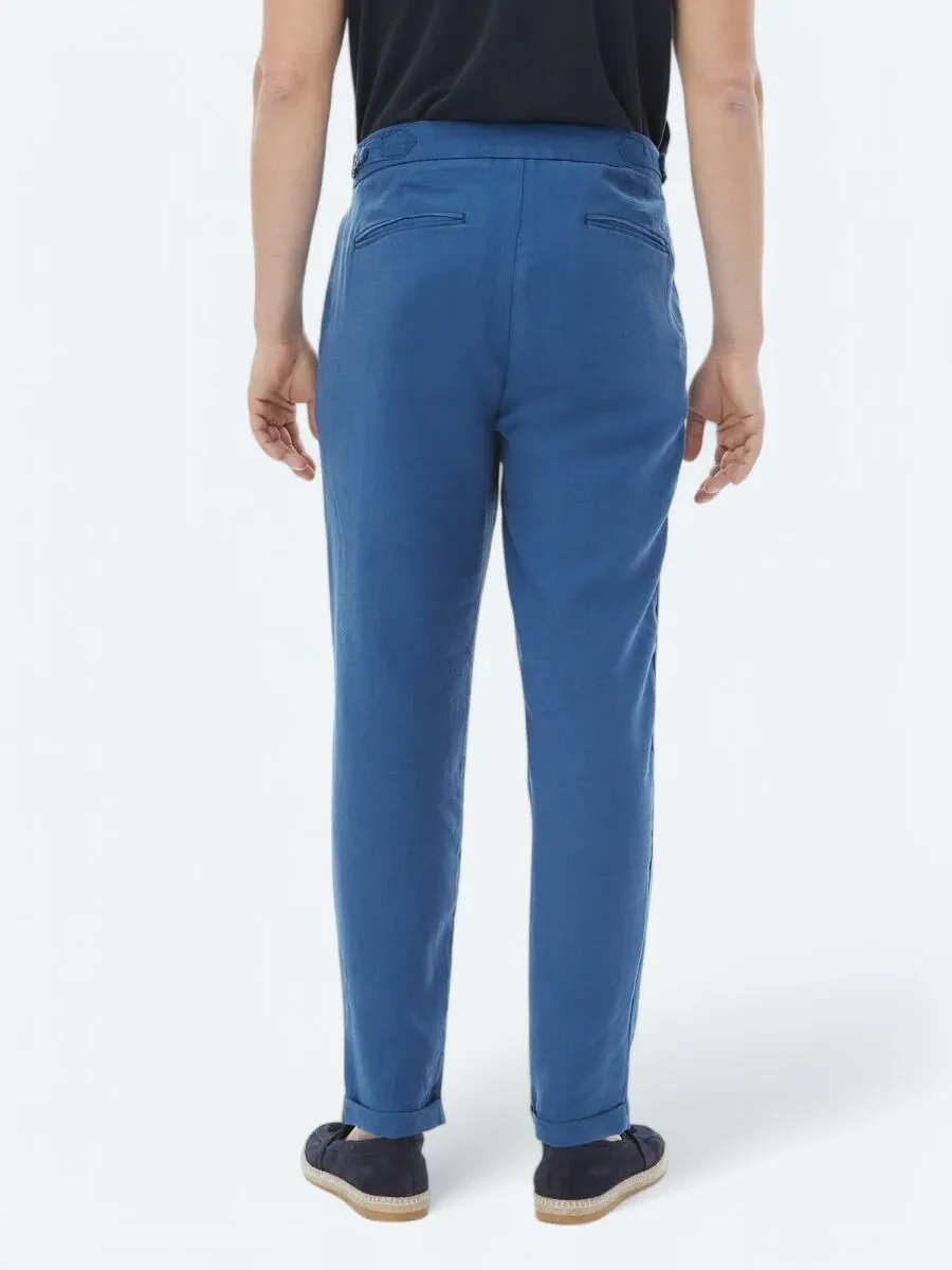 Blue Weaving Carrot Fit Casual Trousers - 6