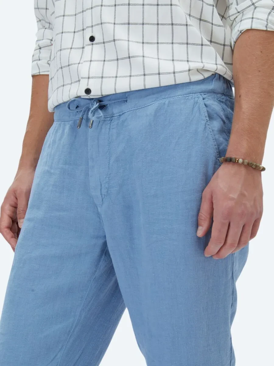 Blue Weaving Jogging Fit Casual 100% Linen Trousers - 3