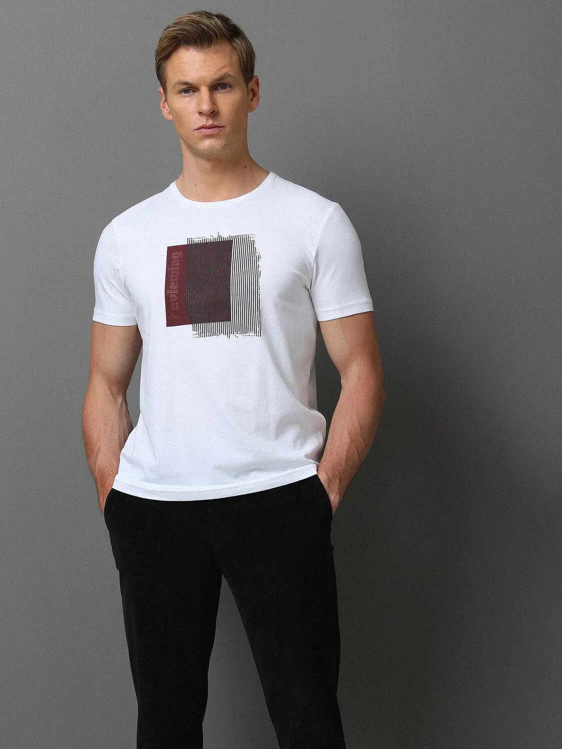 Bordo Baskılı %100 Pamuk T-Shirt - 2