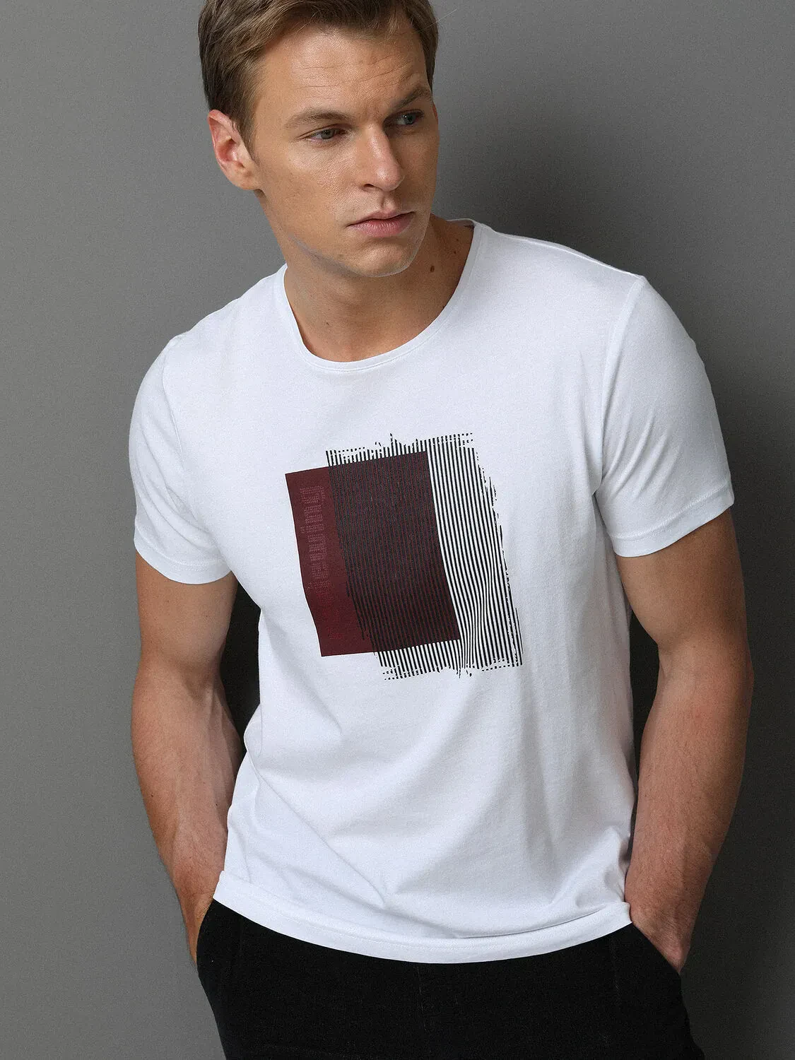 Bordo Baskılı %100 Pamuk T-Shirt - 3