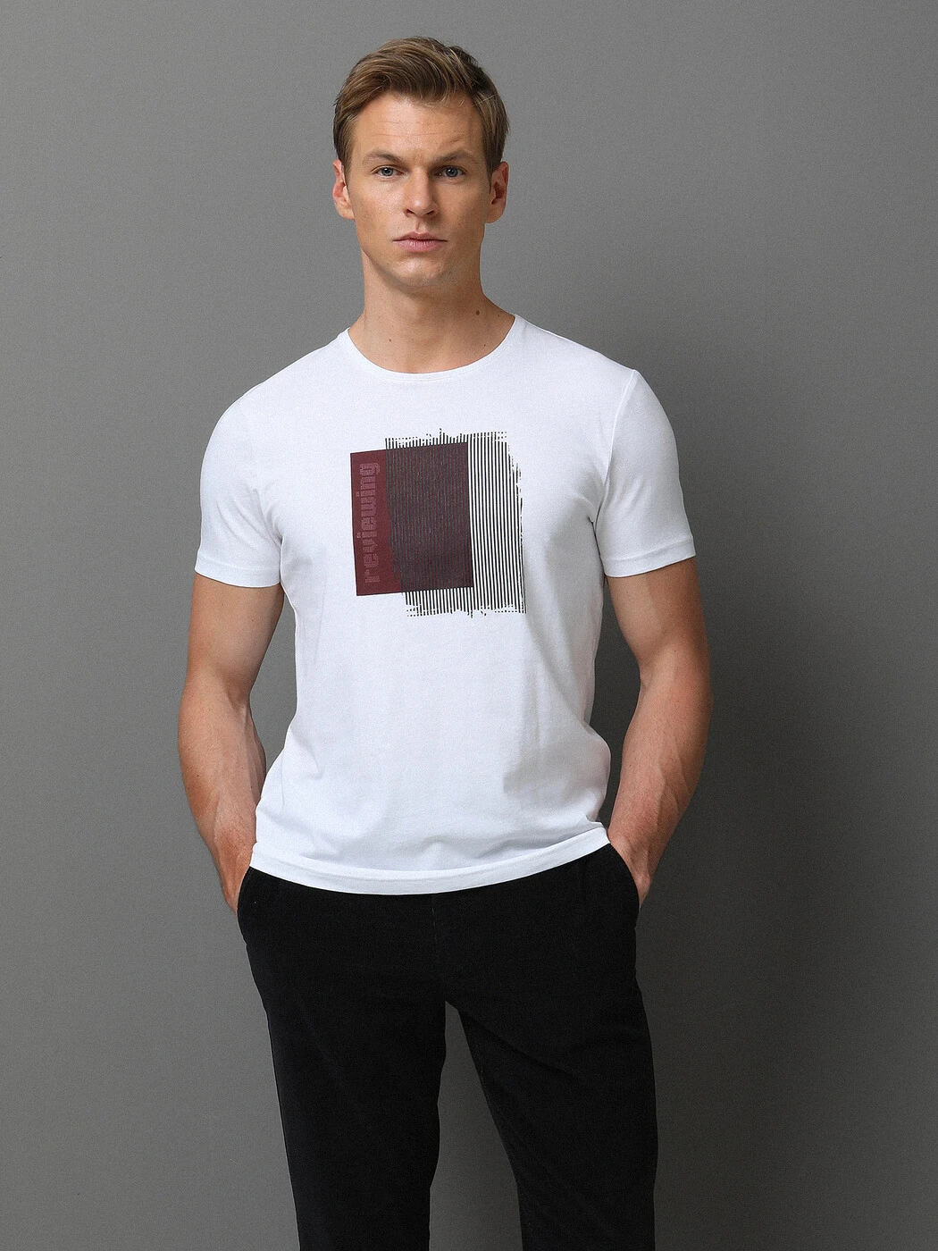 Bordo Baskılı %100 Pamuk T-Shirt - 4