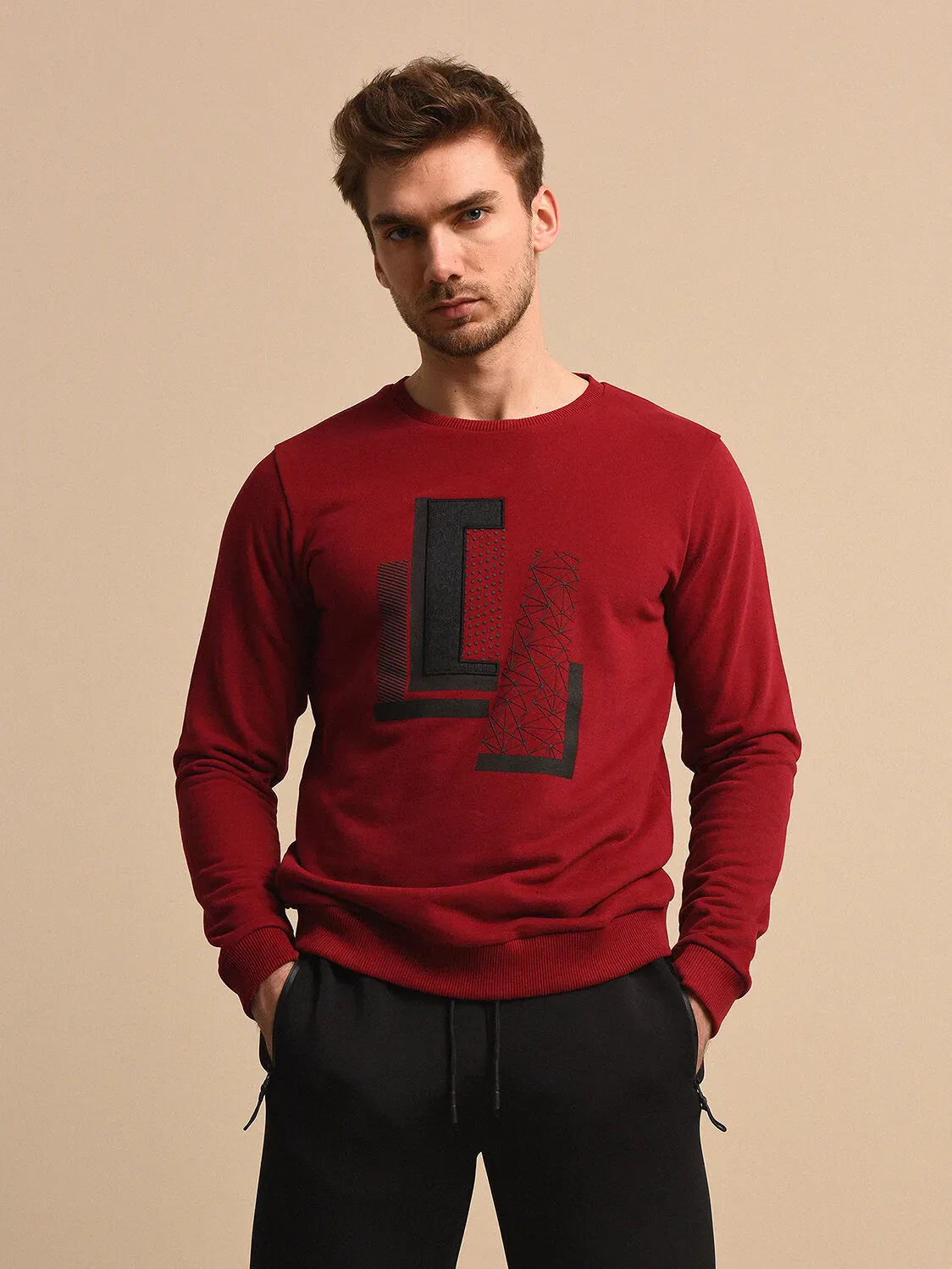 Bordo Baskılı Sweatshırt - 1