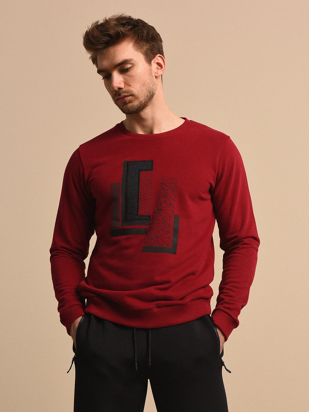 Bordo Baskılı Sweatshırt - 3