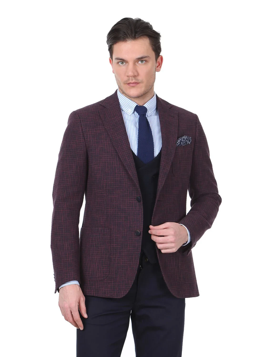 Bordo Desenli Modern Fit Pamuk Karışımlı Ceket - 1