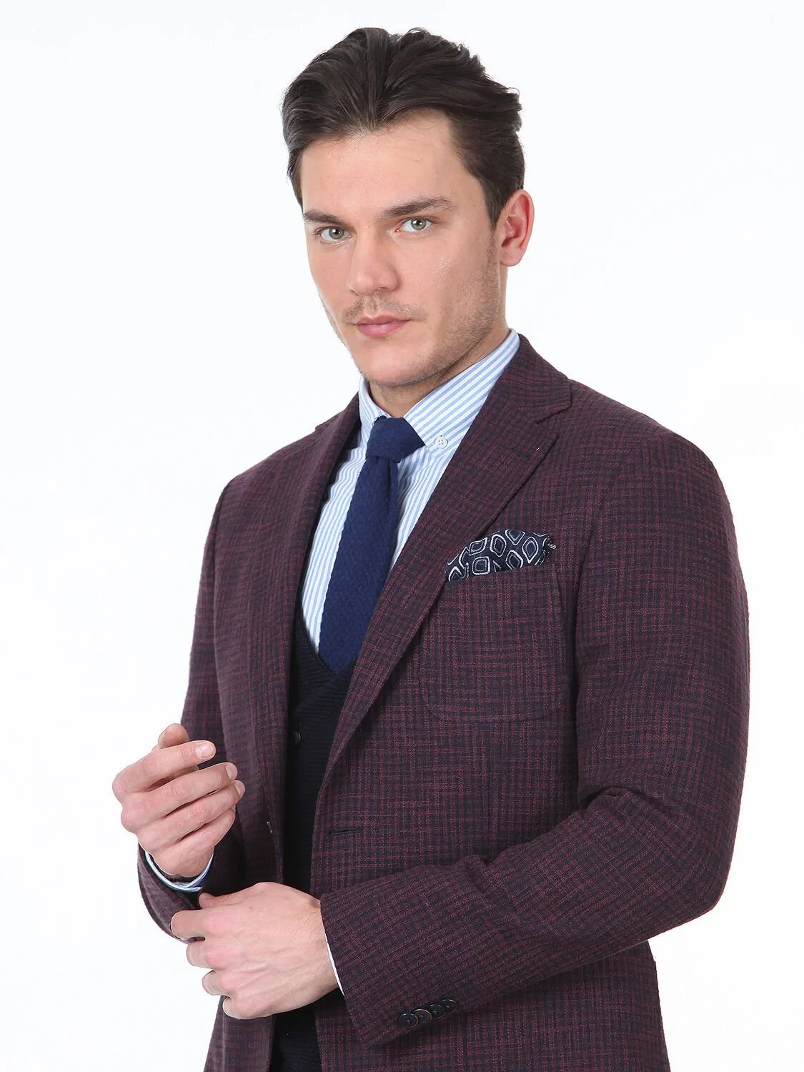 Bordo Desenli Modern Fit Pamuk Karışımlı Ceket - 2