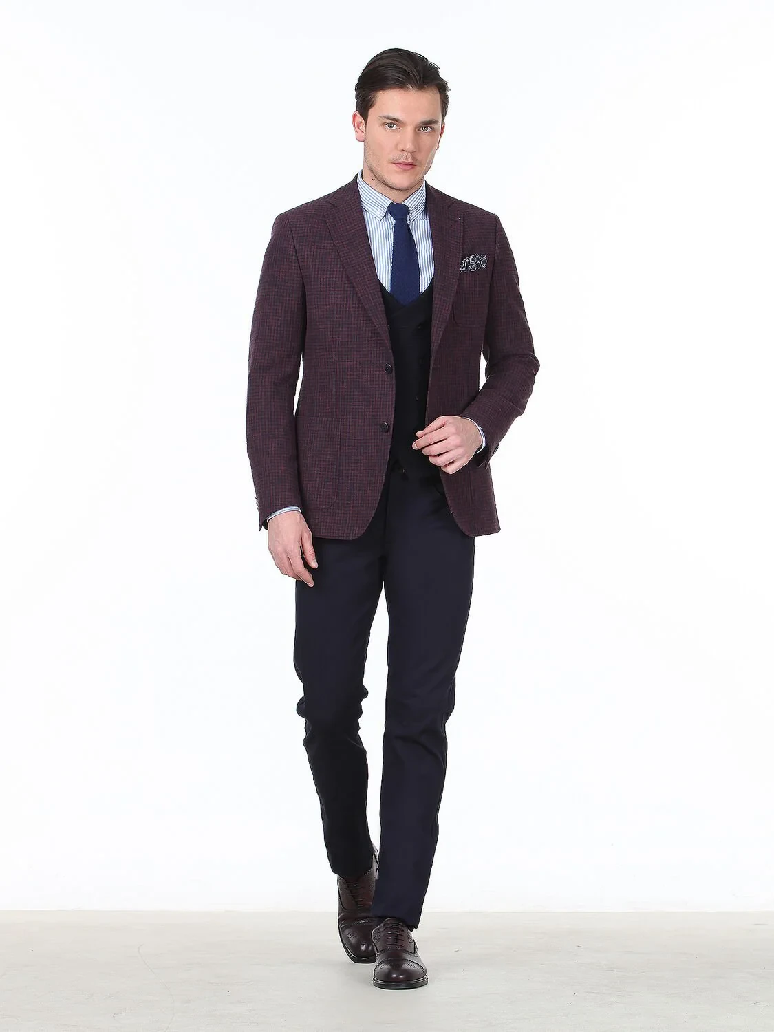 Bordo Desenli Modern Fit Pamuk Karışımlı Ceket - 3