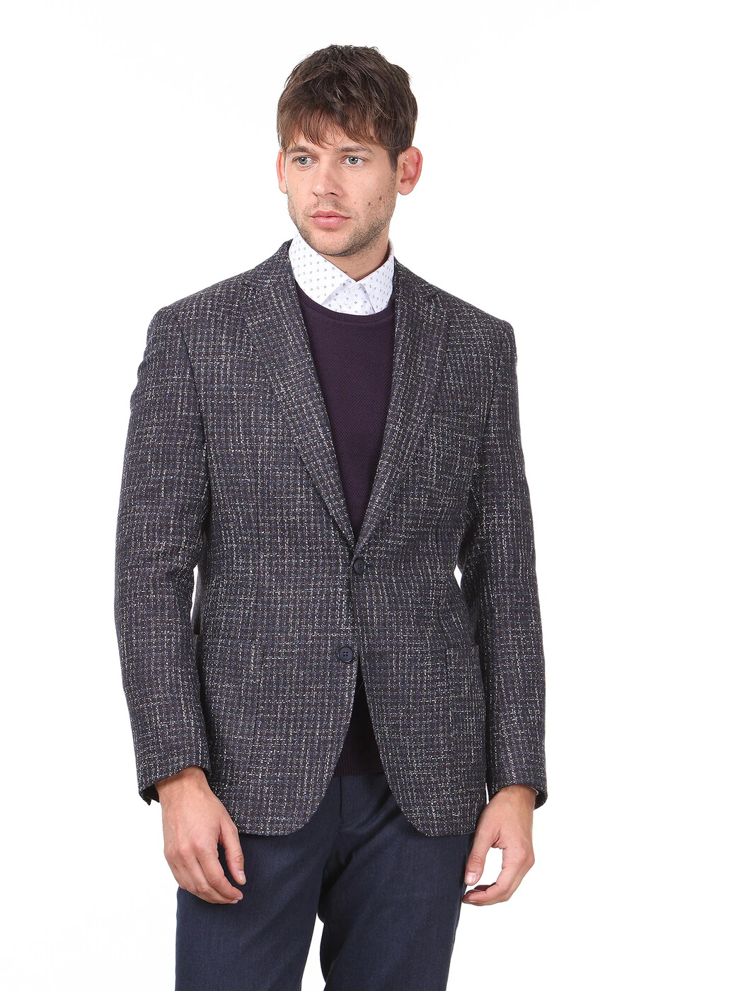 Bordo Desenli Modern Fit Pamuk Karışımlı Ceket - 1