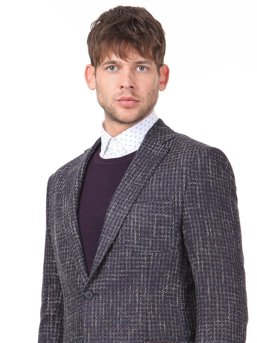 Bordo Desenli Modern Fit Pamuk Karışımlı Ceket - 2