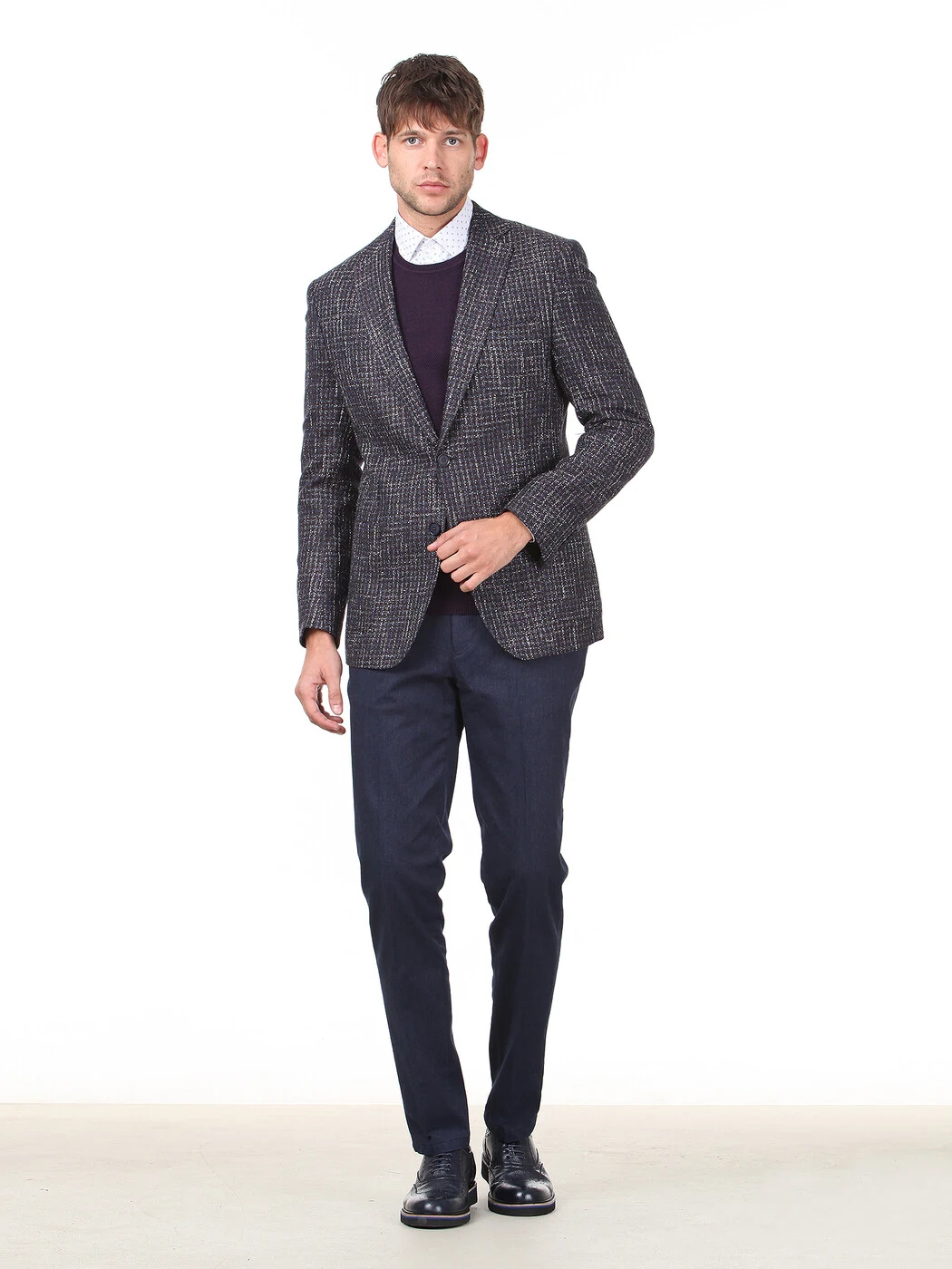 Bordo Desenli Modern Fit Pamuk Karışımlı Ceket - 3
