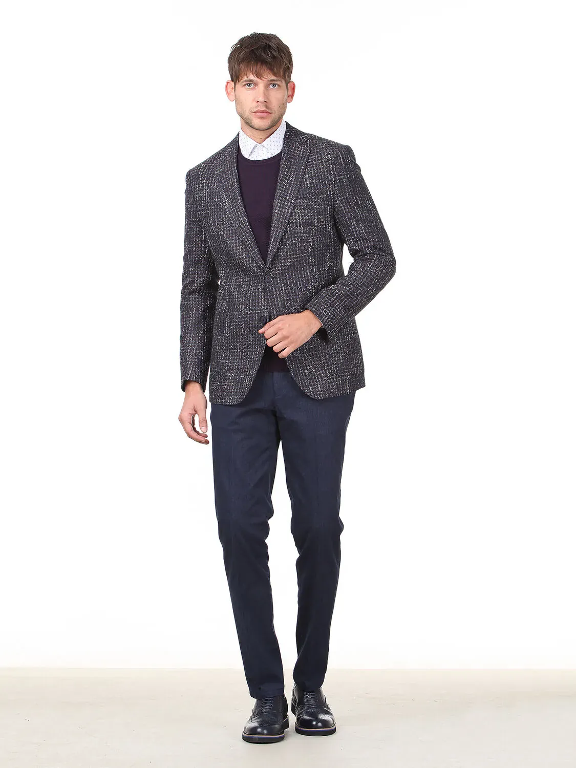 Bordo Desenli Modern Fit Pamuk Karışımlı Ceket - 3