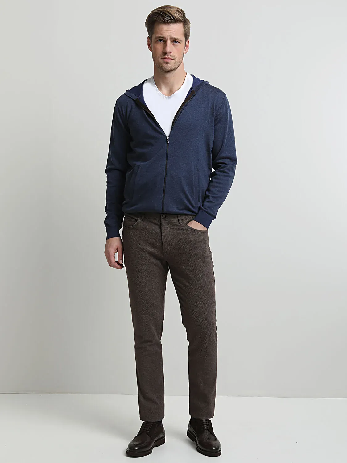 Bordo Dokuma Slim Fit Casual Pamuk Karışımlı Pantolon - 1