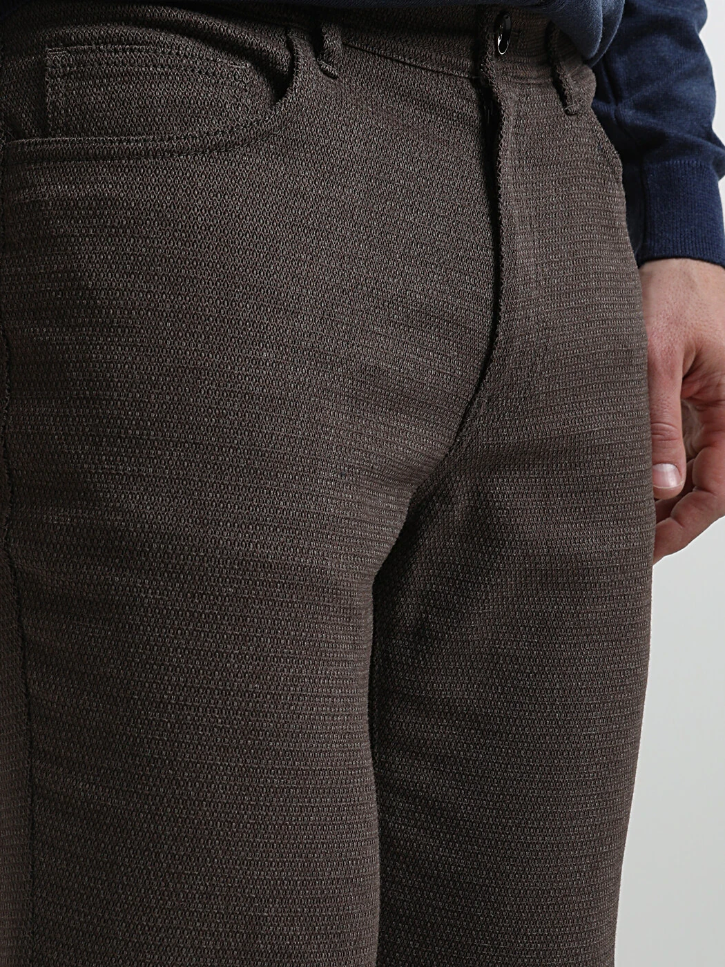 Bordo Dokuma Slim Fit Casual Pamuk Karışımlı Pantolon - 2