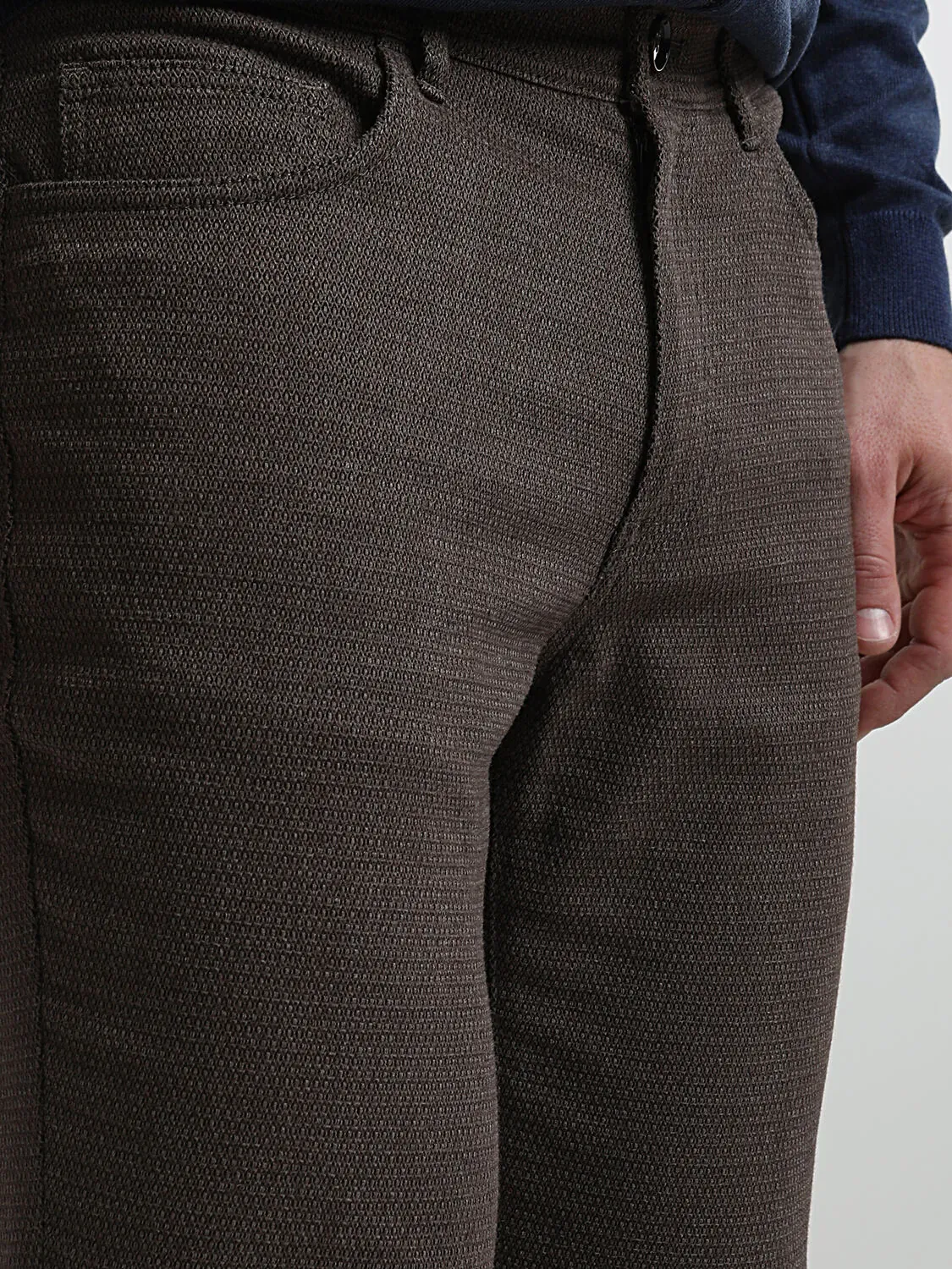 Bordo Dokuma Slim Fit Casual Pamuk Karışımlı Pantolon - 2