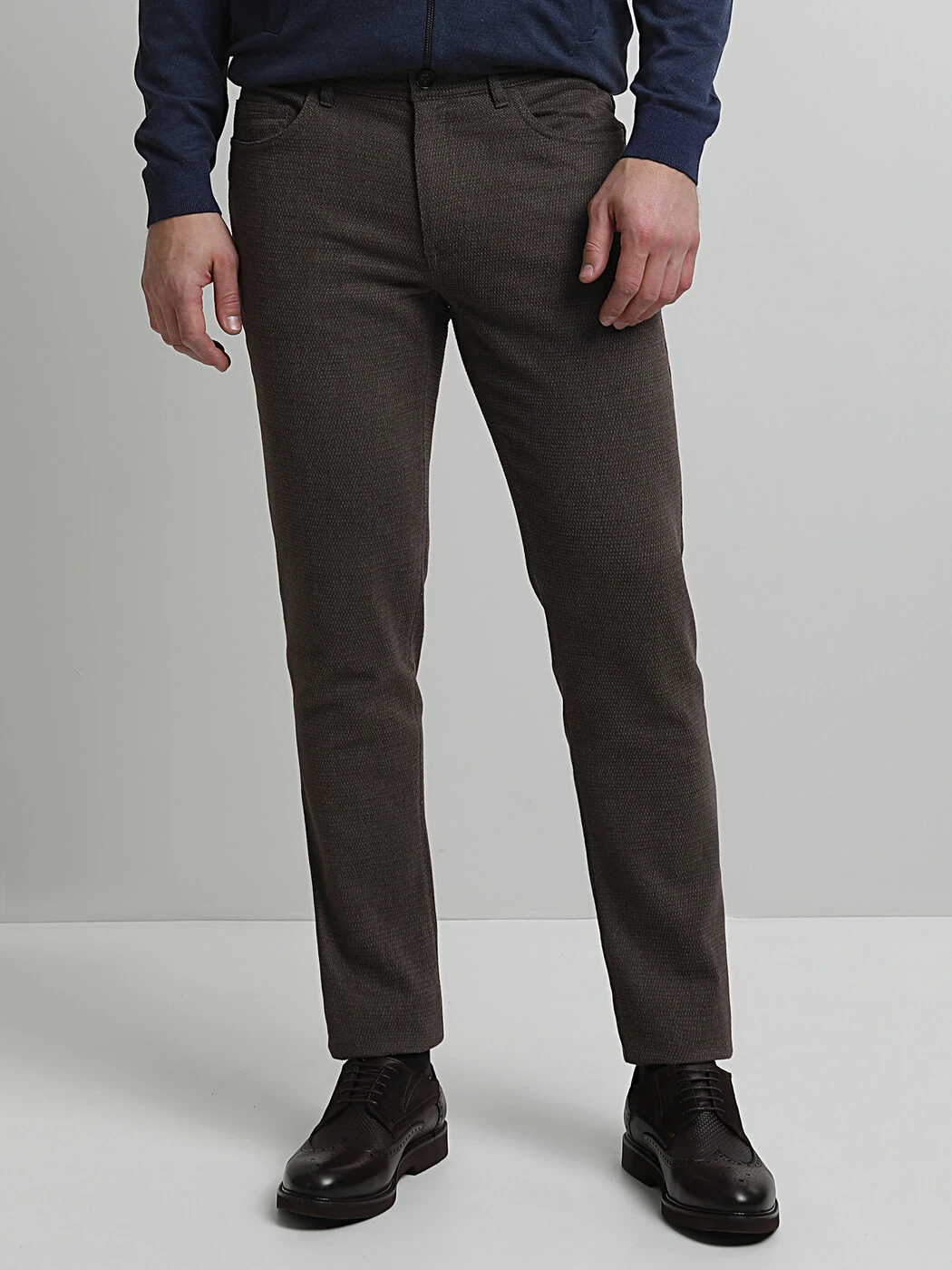 Bordo Dokuma Slim Fit Casual Pamuk Karışımlı Pantolon - 3