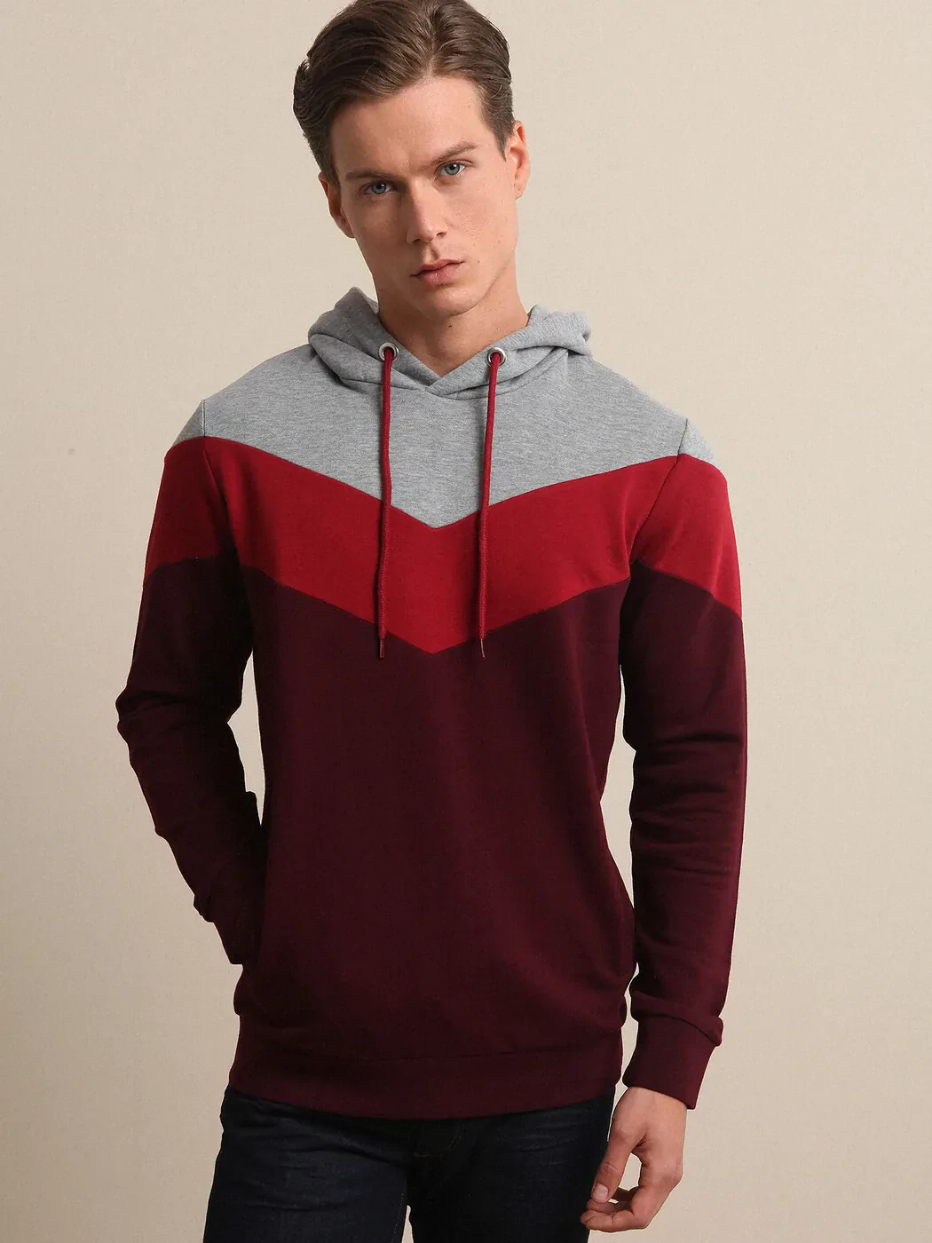 Bordo Kapüşonlu Düz Sweatshırt - 1