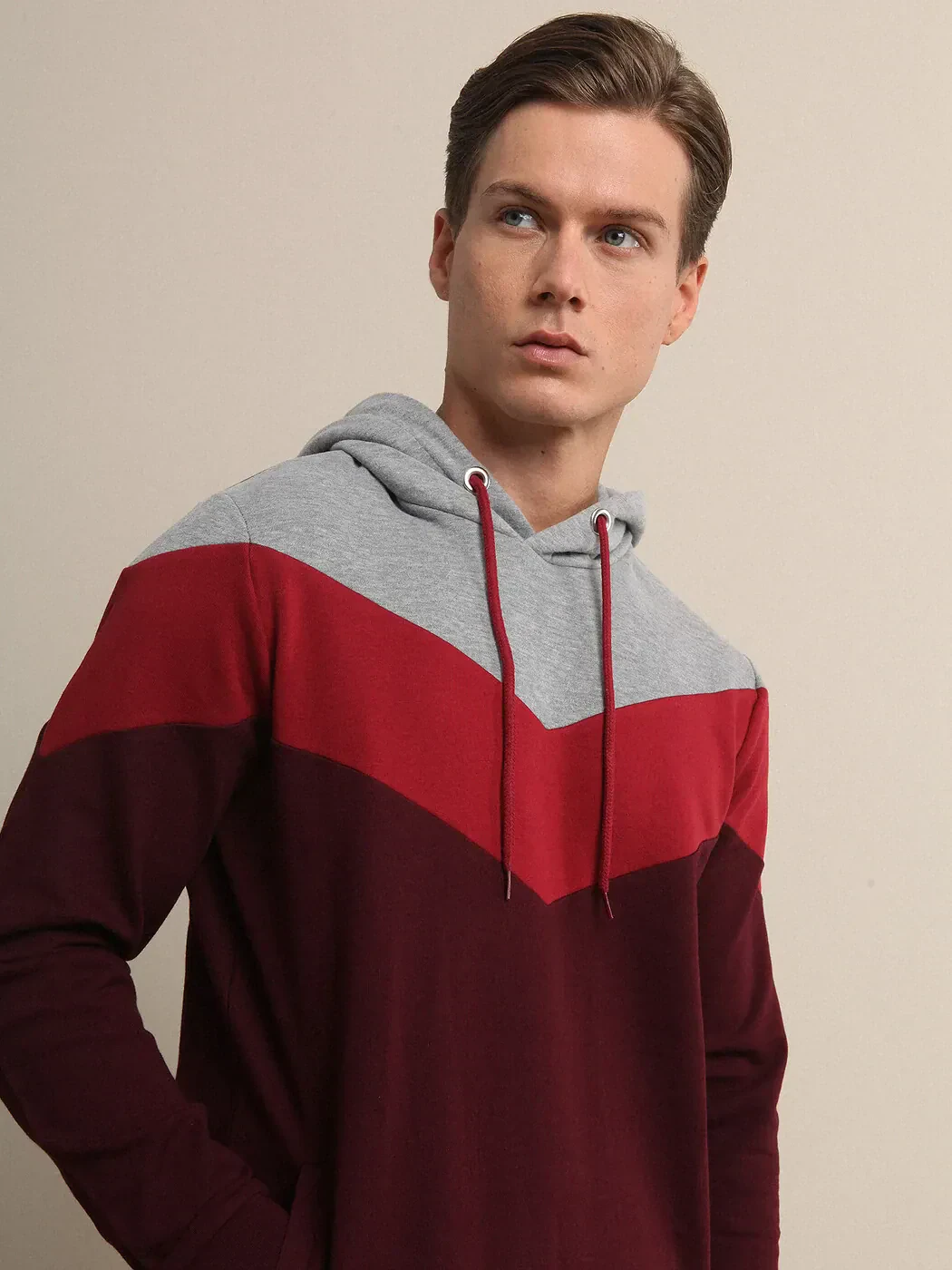 Bordo Kapüşonlu Düz Sweatshırt - 2